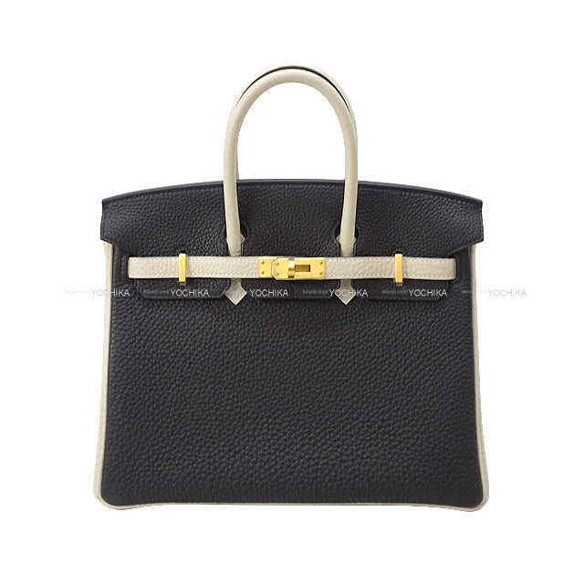 HERMES Handbag Birkin25 Personal Order Noir (Black)/Craie Veau Jonathan Mat Gold HW Stamp B[BRAND NEW][Authentic]