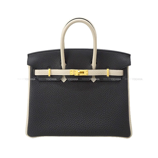 HERMES Handbag Birkin25 Personal Order Noir (Black)/Craie Veau Jonathan Mat Gold HW Stamp B[BRAND NEW][Authentic]
