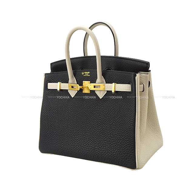 HERMES Handbag Birkin25 Personal Order Noir (Black)/Craie Veau Jonathan Mat Gold HW Stamp B[BRAND NEW][Authentic]