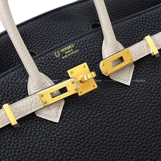 HERMES Handbag Birkin25 Personal Order Noir (Black)/Craie Veau Jonathan Mat Gold HW Stamp B[BRAND NEW][Authentic]