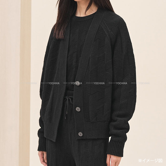 2022 AW HERMES Cardigan Ladies H Motif Rib #36 Noir (Black) Wool100%[BRAND NEW][Authentic]