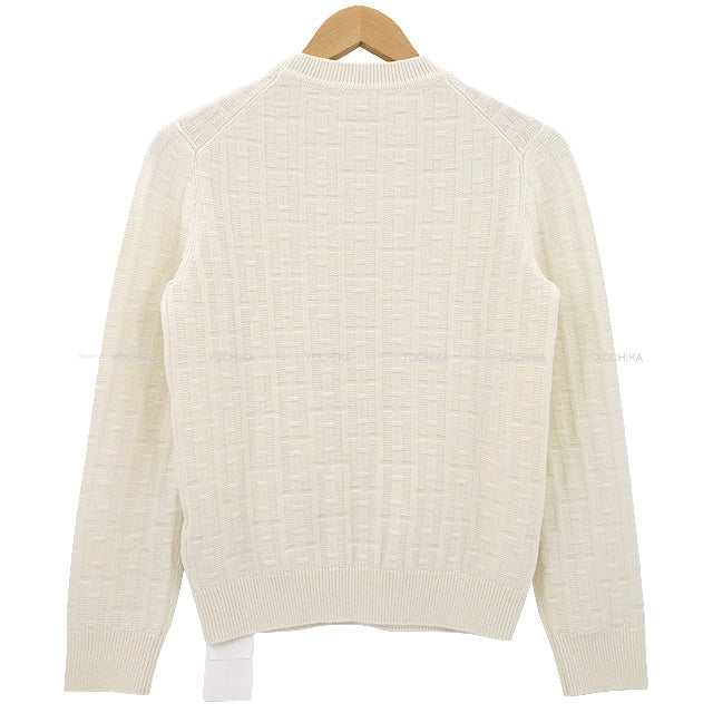 2022 AW HERMES Knit Ladies H Motif Ribbed Crewneck Knit #38 Blanc/Nature Silk Mousseline100%[BRAND NEW][Authentic]