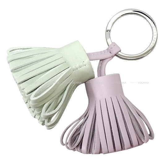 HERMES key ring Carmen Unodos Mauve Pale/Vert Fizz Agneau Milo Silver HW[BRAND NEW][Authentic]