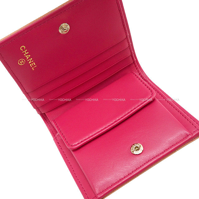 2023 SS CHANEL Bi-fold wallet Coco Mark Small Wallet Pink Beige/Pink Graind Calf(Caviarskin) Champagne Gold HW AP3185[BRAND NEW][Authentic]