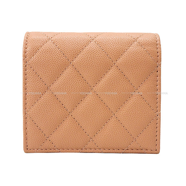 2023 SS CHANEL Bi-fold wallet Coco Mark Small Wallet Pink Beige/Pink Graind Calf(Caviarskin) Champagne Gold HW AP3185[BRAND NEW][Authentic]