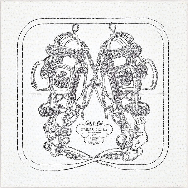 2023 SS HERMES scarf Carre 70 English embroidery Embroideries Brides de Gala Blanc (White)/Noir (Black) Silk100%[EXCELLENT][Authentic]