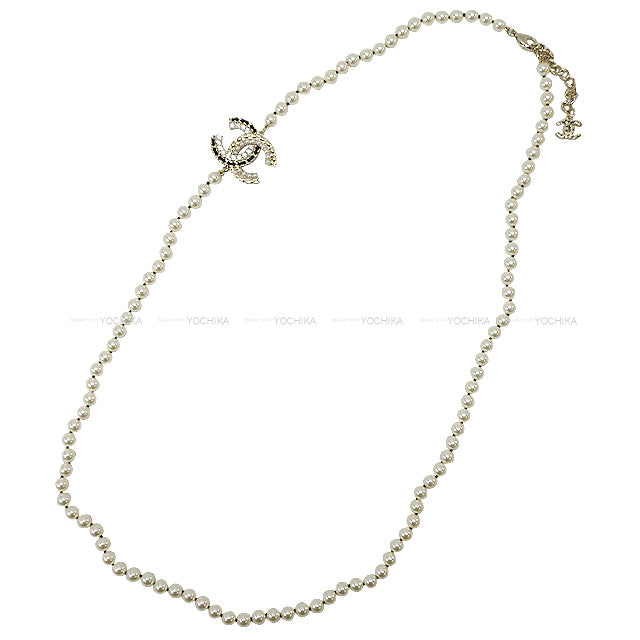 CHANEL necklace Chain COCO Mark Pearl Rhinestone Long Champagne Gold HW AB9084[BRAND NEW][Authentic]