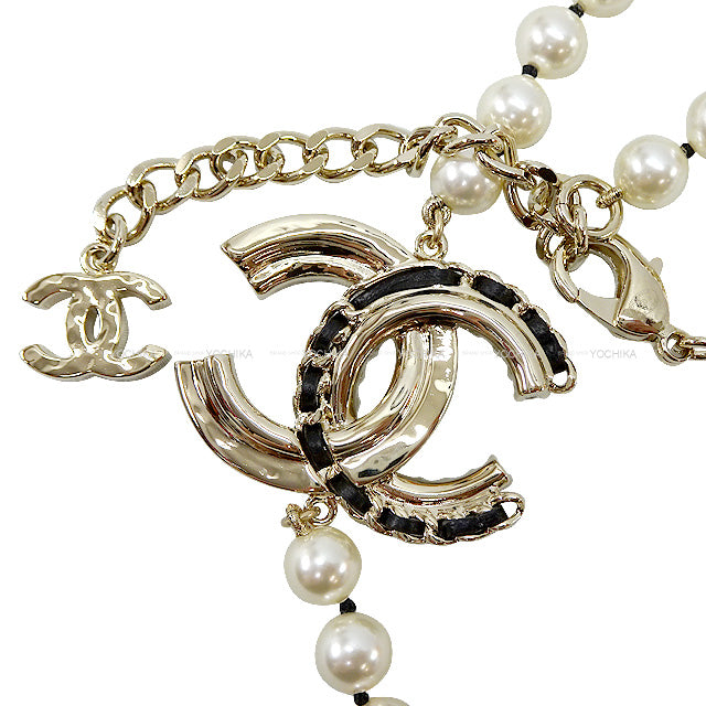 CHANEL necklace Chain COCO Mark Pearl Rhinestone Long Champagne Gold HW AB9084[BRAND NEW][Authentic]