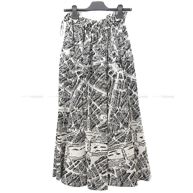 Christian Dior skirt Plan de Paris motif Midium skirt #34 Blanc (White)/Noir (Black) Cotton 52％/Silk 48％ 321J20A3141_X0930[BRAND NEW][Authentic]