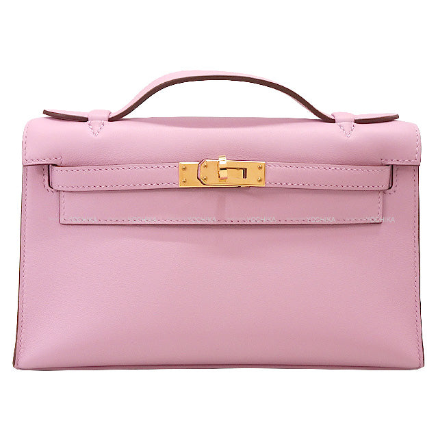 [Pre-loved] HERMES Handbag Pochette Kelly Mauve sylvestre Evercalf Rose Gold HW Stamp Z[LIKE NEW][Authentic]