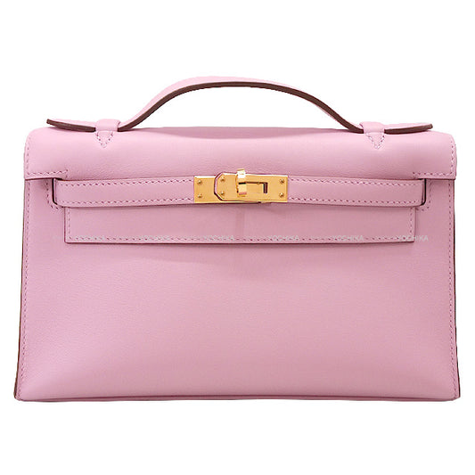 [Pre-loved] HERMES Handbag Pochette Kelly Mauve sylvestre Evercalf Rose Gold HW Stamp Z[LIKE NEW][Authentic]
