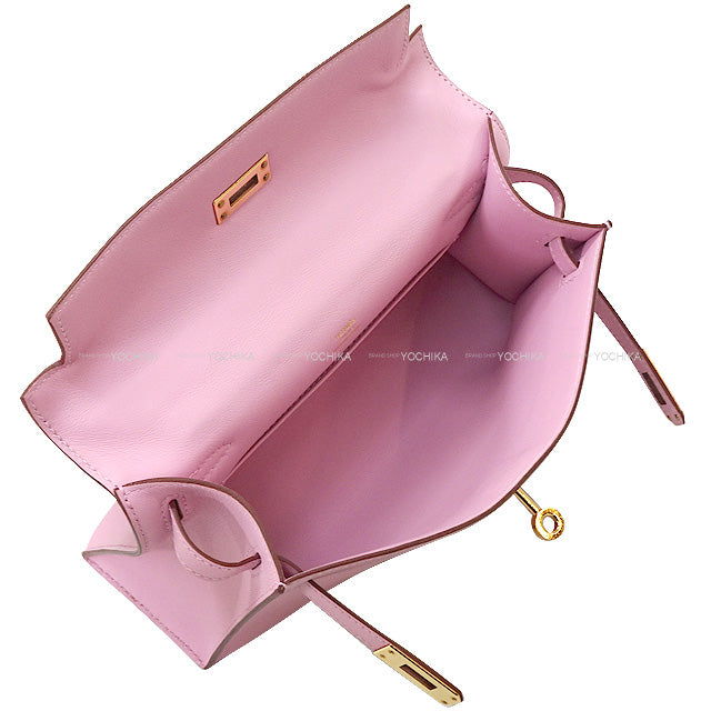 [Pre-loved] HERMES Handbag Pochette Kelly Mauve sylvestre Evercalf Rose Gold HW Stamp Z[LIKE NEW][Authentic]