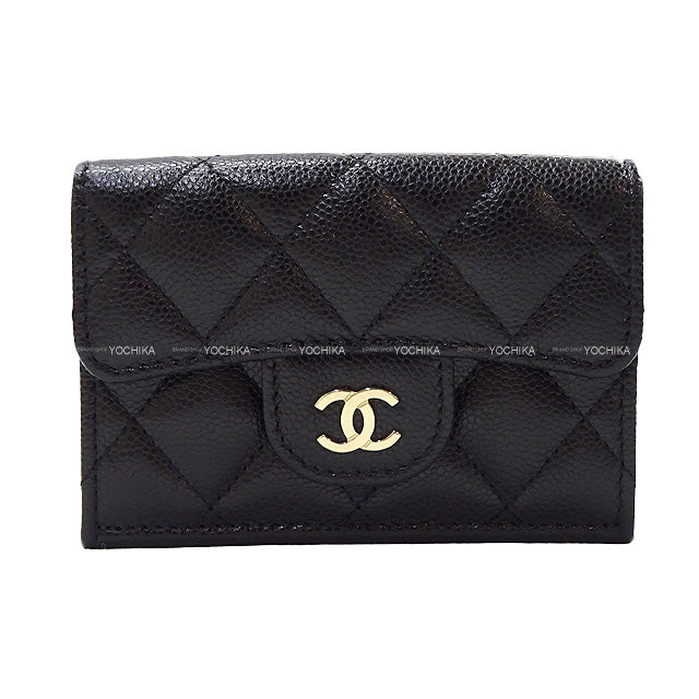 CHANEL Tri-fold wallet Matlasse COCOMark with Coin Case Noir (Black)/Bordeaux Graind Calf(Caviarskin) Champagne Gold HW AP0230[EXCELLENT][Authentic]