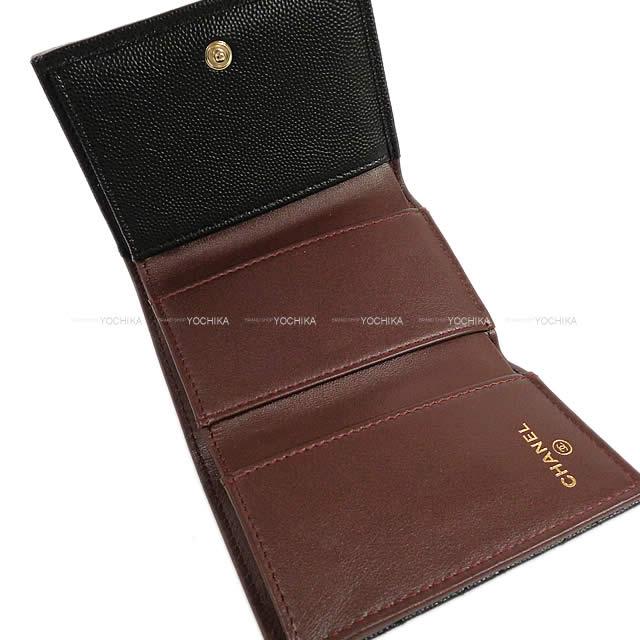 CHANEL Tri-fold wallet Matlasse COCOMark with Coin Case Noir (Black)/Bordeaux Graind Calf(Caviarskin) Champagne Gold HW AP0230[EXCELLENT][Authentic]