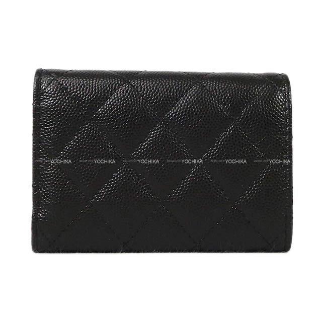 CHANEL Tri-fold wallet Matlasse COCOMark with Coin Case Noir (Black)/Bordeaux Graind Calf(Caviarskin) Champagne Gold HW AP0230[EXCELLENT][Authentic]