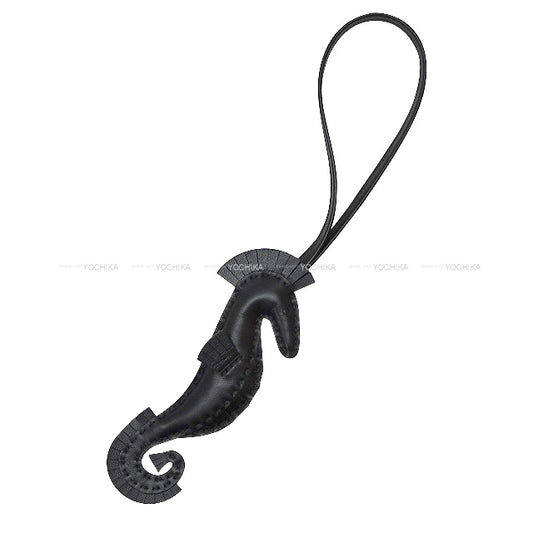 HERMES bag charm Hippo Seahorse Noir (Black) Agneau Milo Stamp B[EXCELLENT][Authentic]