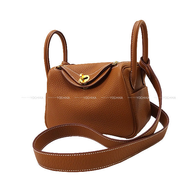HERMES Shoulder bag Lindy mini 20 Gold Taurillon Clemence Gold HW Stamp W[BRAND NEW][Authentic]