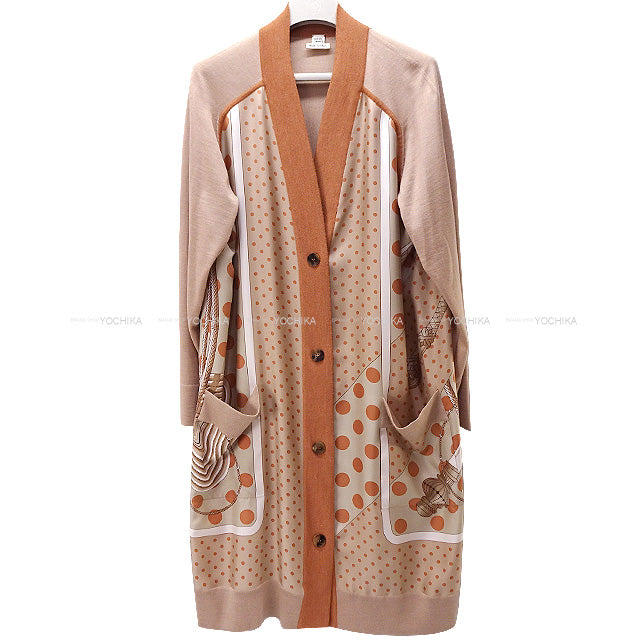 [Pre-loved] HERMES Cardigan Long Twillaine Clic Clac a Pois SOLDES #36 Beige Sarrazin Cashmere50% / Silk50%[LIKE NEW][Authentic]