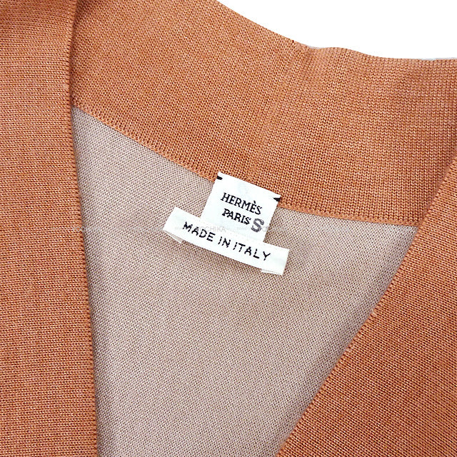 [Pre-loved] HERMES Cardigan Long Twillaine Clic Clac a Pois SOLDES #36 Beige Sarrazin Cashmere50% / Silk50%[LIKE NEW][Authentic]