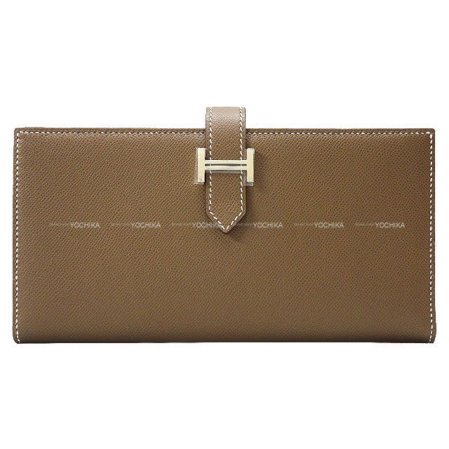 HERMES long wallet Bearn Soufflet Etoupe Veau madame Silver HW Stamp B[BRAND NEW][Authentic]