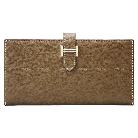 HERMES long wallet Bearn Soufflet Etoupe Veau madame Silver HW Stamp B[BRAND NEW][Authentic]