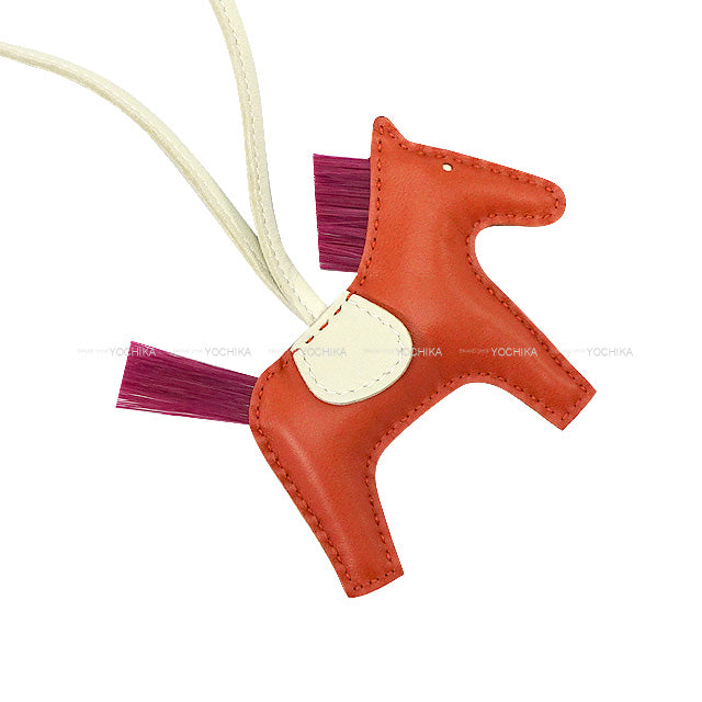 HERMES bag charm Rodeo PM Cornaline/Craie/Magnolia Agneau Milo/Clinoran(Crinoline) Stamp B[EXCELLENT][Authentic]