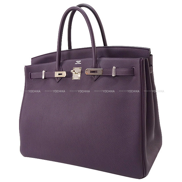 HERMES Handbag Birkin40 Cassis Veau Jonathan Silver HW Stamp D[EXCELLENT][Authentic]