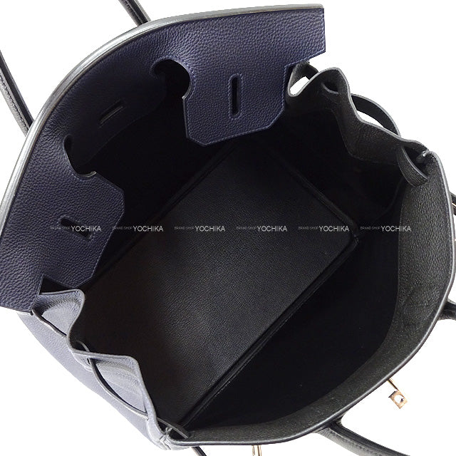 HERMES Handbag Haut a Courroies 40 Bicolor Bleu Nuit/Noir (Black) Veau Jonathan Silver HW Stamp C[EXCELLENT][Authentic]