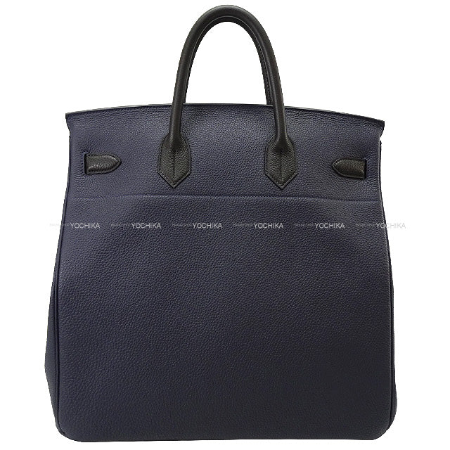 HERMES Handbag Haut a Courroies 40 Bicolor Bleu Nuit/Noir (Black) Veau Jonathan Silver HW Stamp C[EXCELLENT][Authentic]
