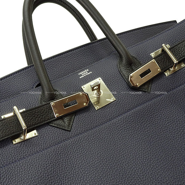 HERMES Handbag Haut a Courroies 40 Bicolor Bleu Nuit/Noir (Black) Veau Jonathan Silver HW Stamp C[EXCELLENT][Authentic]