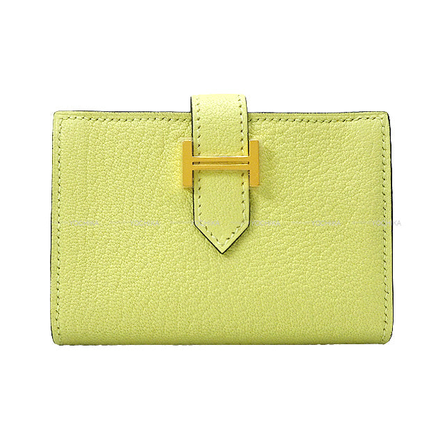 HERMES card holder Bearn Card holder Jaune Bourgeon Chevre Myzore Gold HW Stamp U[BRAND NEW][Authentic]