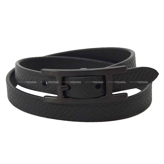 HERMES bracelet Leather Behapi Double Tour So Black #T3 Noir (Black) Veau Epsom Black HW Stamp B[EXCELLENT][Authentic]