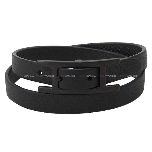 HERMES bracelet Leather Behapi Double Tour So Black #T3 Noir (Black) Veau Epsom Black HW Stamp B[EXCELLENT][Authentic]