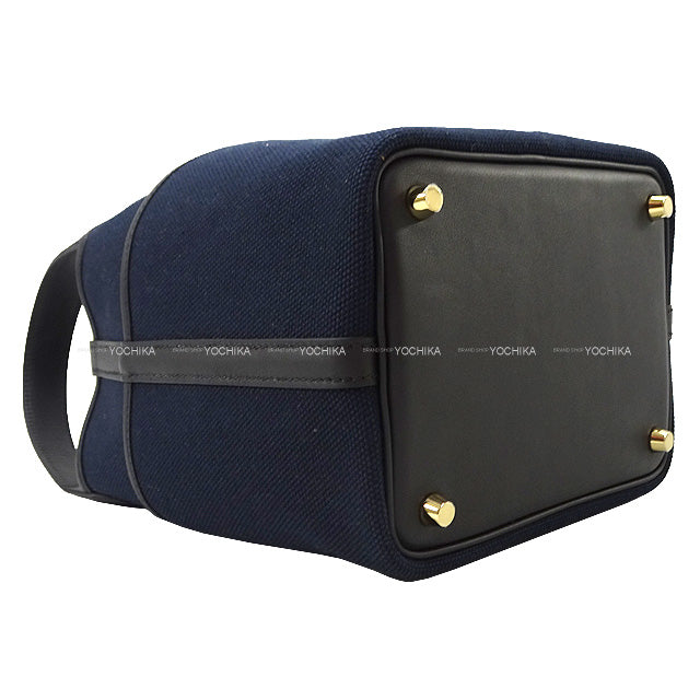 HERMES Handbag Picotin Lock 18 PM Cargo Pockets Blue Marine/Noir (Black) Toile Goeland/Veau Swift Gold HW Stamp B[EXCELLENT][Authentic]