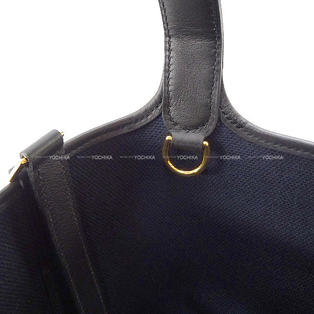 HERMES Handbag Picotin Lock 18 PM Cargo Pockets Blue Marine/Noir (Black) Toile Goeland/Veau Swift Gold HW Stamp B[EXCELLENT][Authentic]