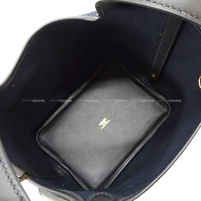 HERMES Handbag Picotin Lock 18 PM Cargo Pockets Blue Marine/Noir (Black) Toile Goeland/Veau Swift Gold HW Stamp B[EXCELLENT][Authentic]