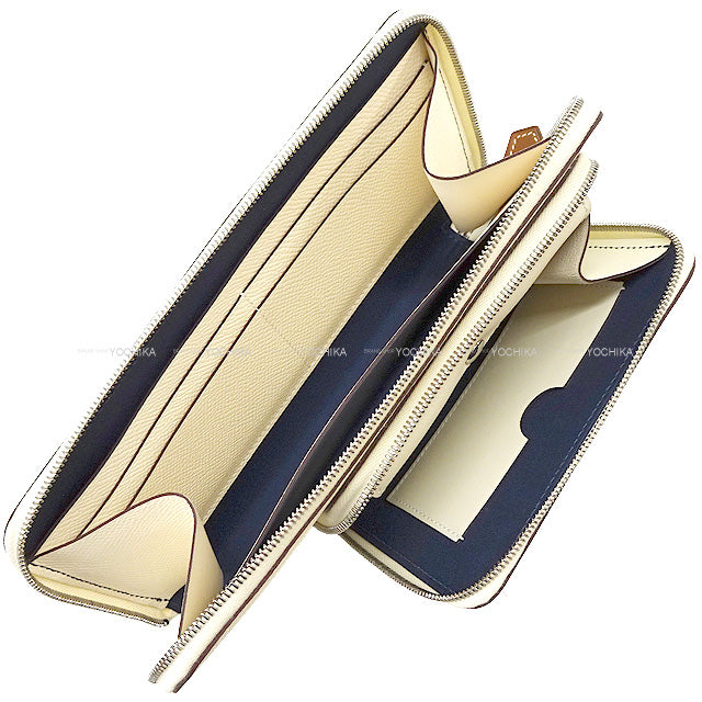 HERMES long wallet Nouveau To Go wallet Nata Veau Epsom/Veau Swift/Technical silk Silver HW Stamp B[EXCELLENT][Authentic]