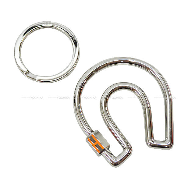 HERMES keyring(key holder) Metal Fer a Cheval Horseshoe Orange/Silver Silver HW[BRAND NEW][Authentic]