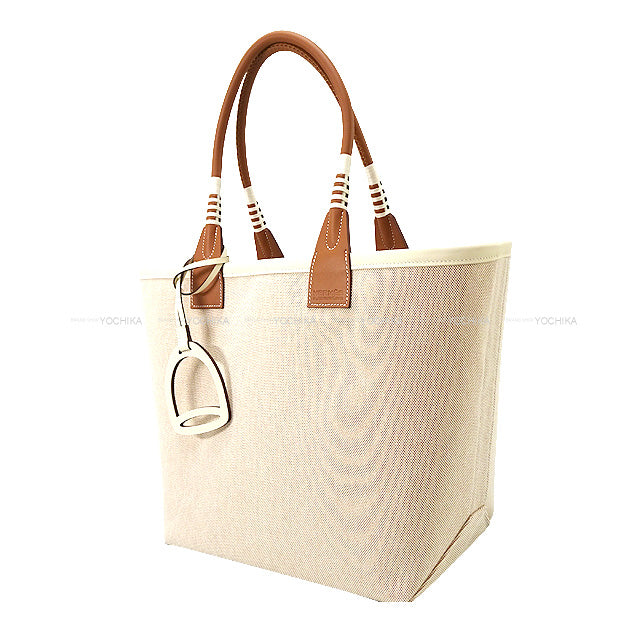 HERMES Handbag Steeple 28 Ecru/Beige/Gold/Nata Toile H/Veau Swift Silver HW Stamp B[BRAND NEW][Authentic]