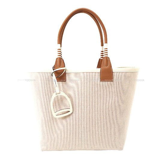 HERMES Handbag Steeple 28 Ecru/Beige/Gold/Nata Toile H/Veau Swift Silver HW Stamp B[BRAND NEW][Authentic]