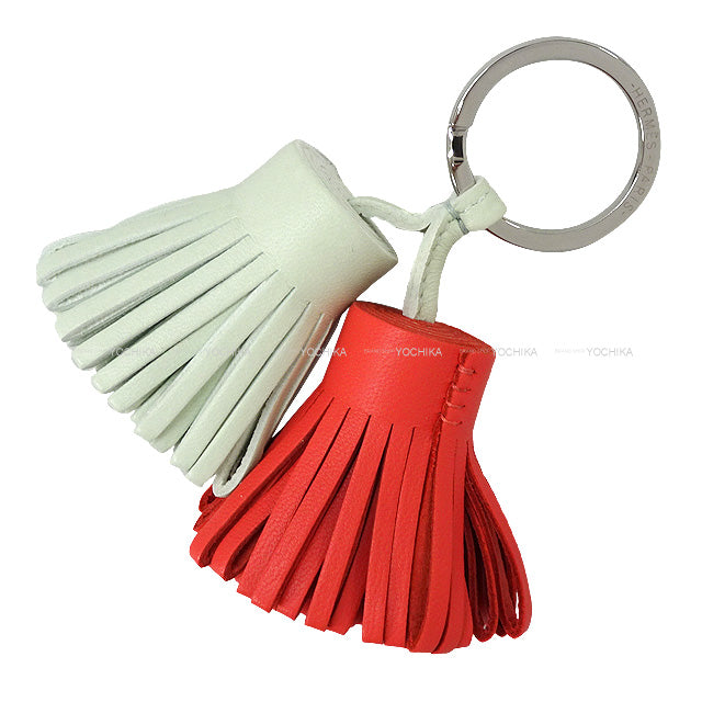 HERMES key ring Carmen Unodos Vert Fizz/Rose Texese Agneau Milo Tuft 1.8 " Silver HW[EXCELLENT][Authentic]