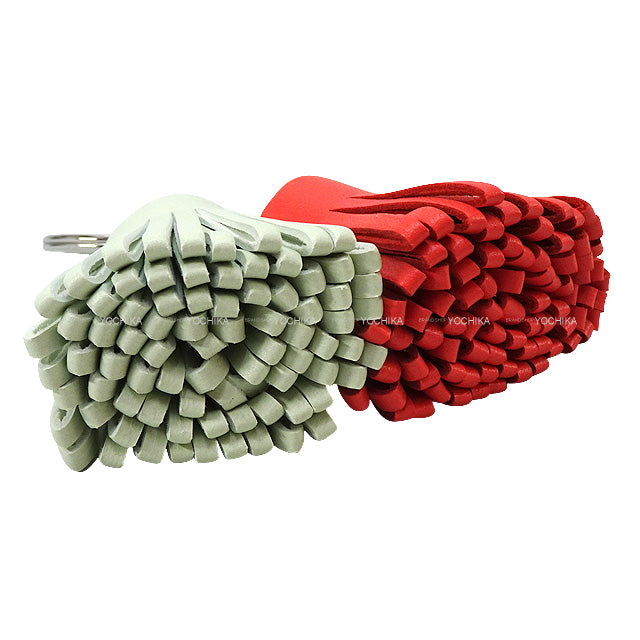 HERMES key ring Carmen Unodos Vert Fizz/Rose Texese Agneau Milo Tuft 1.8 " Silver HW[EXCELLENT][Authentic]