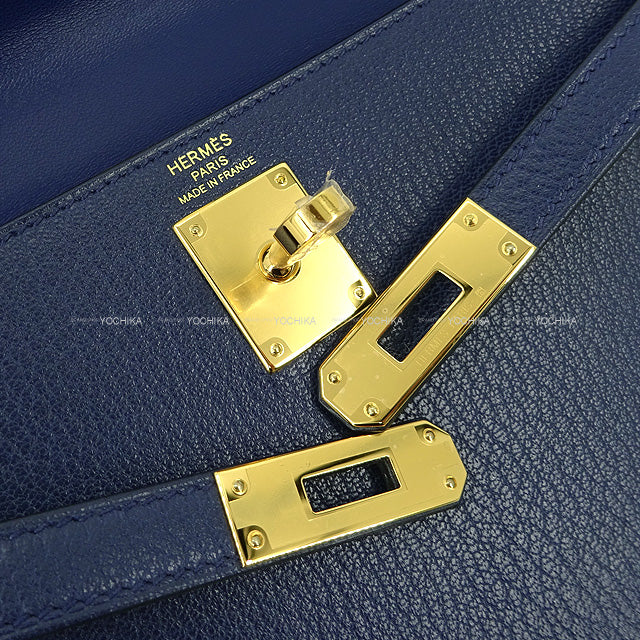 HERMES Clutch bag 2WAY Kelly Elan Bleu Saphir Chevre Chamkila Gold HW Stamp U[BRAND NEW][Authentic]