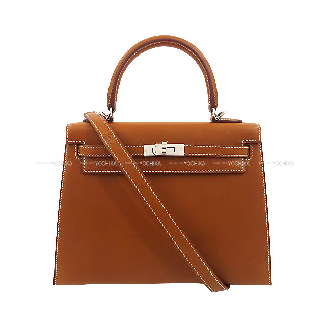 HERMES Shoulder bag Kelly25 Sellier Fauve Veau Barenia Silver HW Stamp U[BRAND NEW][Authentic]