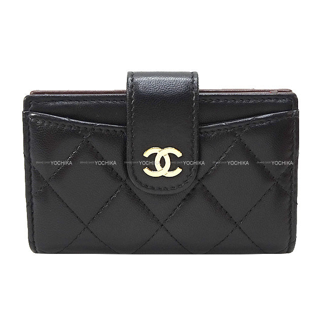 [Pre-loved] CHANEL Bi-fold wallet Matelasse Coco Mark Classic Small Compact Noir (Black)/Bordeaux Lambskin Champagne Gold HW AP1991[LIKE NEW][Authentic]