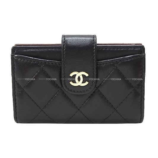 [Pre-loved] CHANEL Bi-fold wallet Matelasse Coco Mark Classic Small Compact Noir (Black)/Bordeaux Lambskin Champagne Gold HW AP1991[LIKE NEW][Authentic]