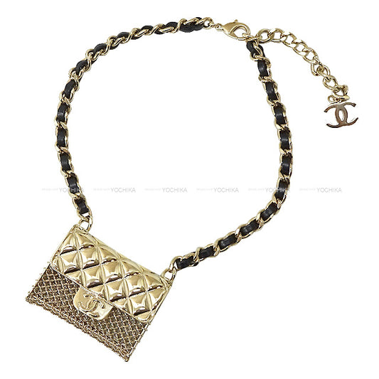 2021SS Limited CHANEL necklace Matelasse bag chain and leather necklace with motif B21S Noir (Black) Champagne Gold HW[EXCELLENT][Authentic]