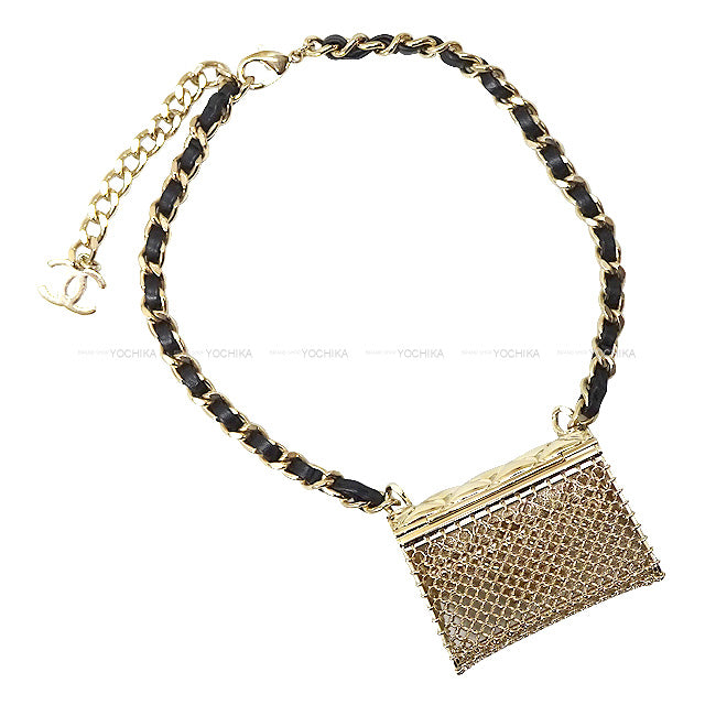 2021SS Limited CHANEL necklace Matelasse bag chain and leather necklace with motif B21S Noir (Black) Champagne Gold HW[EXCELLENT][Authentic]