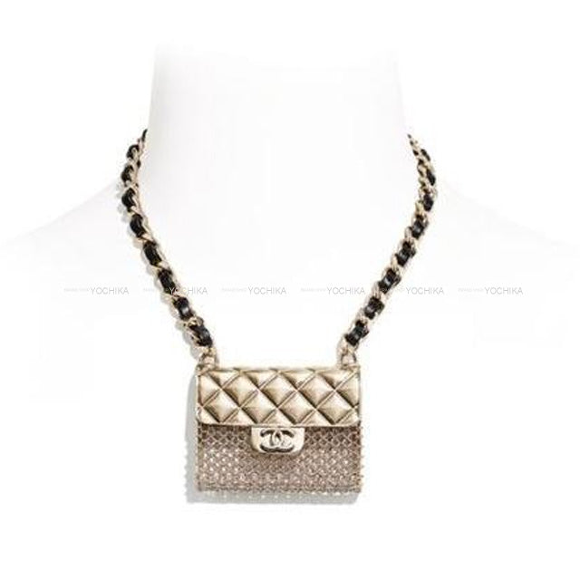 2021SS Limited CHANEL necklace Matelasse bag chain and leather necklace with motif B21S Noir (Black) Champagne Gold HW[EXCELLENT][Authentic]