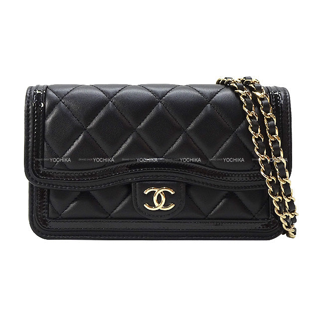 [Pre-loved] CHANEL Shoulder bag Phone Case Matelasse COCO Mark Flap Chain Noir (Black) Lambskin Champagne Gold HW AP3559[LIKE NEW][Authentic]